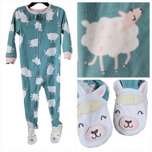 Carter's Girls 2T Green Sheep Print 1-Piece Fleece Footie PJs Sleep Play Pajama